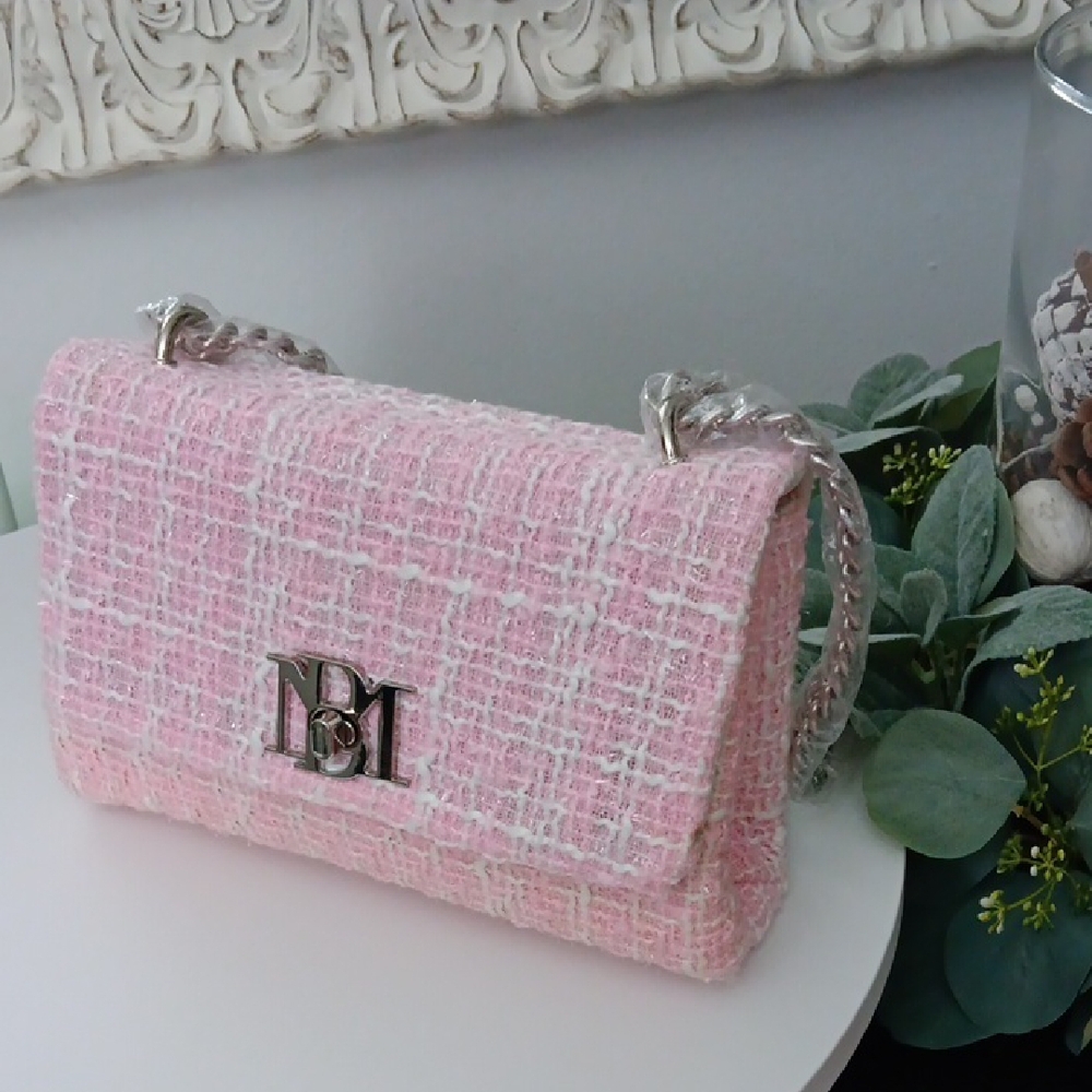 Badgley Mischka Pink Tweed Shoulder Bag - Picture 3 of 9